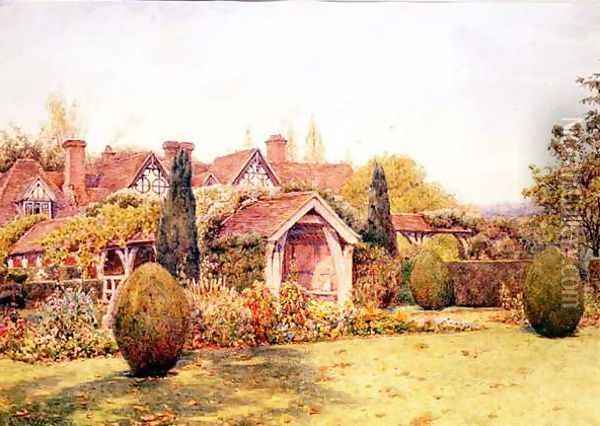 The Gardens at Great Tangley Manor nr. Guildford Oil Painting - Ernest Arthur Rowe