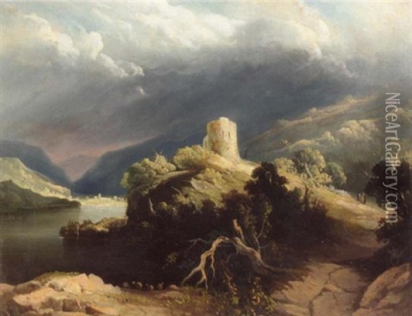 A View Of Dolbadern Castle, North Wales Oil Painting - John Martin