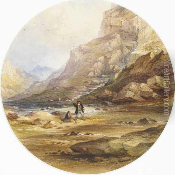 Anglers By The Rocks Oil Painting - Charles Frederick Buckley