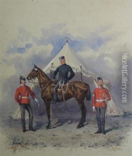 An Officer On Horseback With Soldiers Oil Painting - Reginald Augustus Wymer