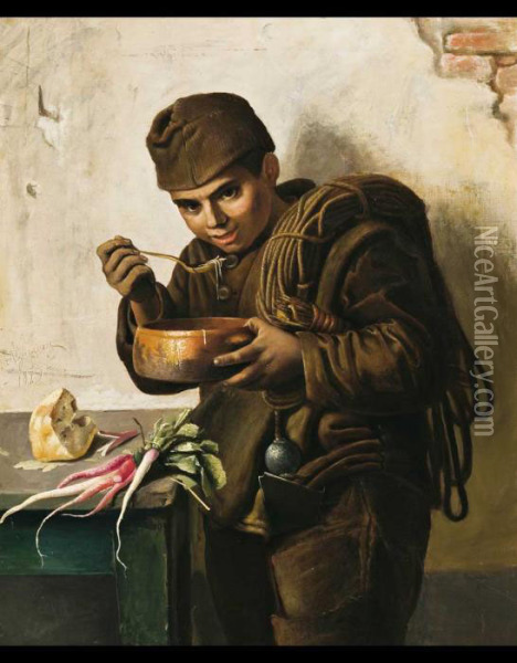 Il Pasto Dello Spazzacamino Oil Painting - Aurelio Zingoni