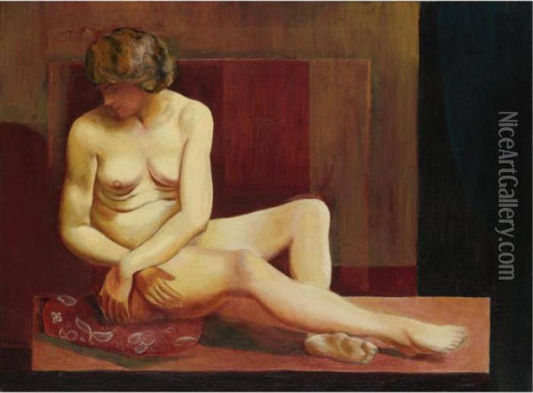 Nu Assis Oil Painting - Moise Kisling