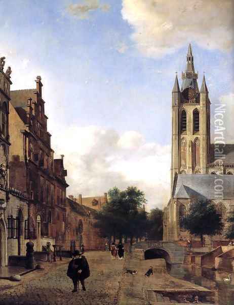 The Oude Kerk on the Oude Delft in Delft (detail) Oil Painting - Jan Van Der Heyden