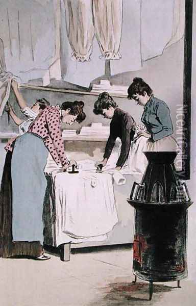 Laundresses, from La Femme a Paris by Octave Uzanne, engraved by F. Masse, 1894 Oil Painting - Pierre Vidal