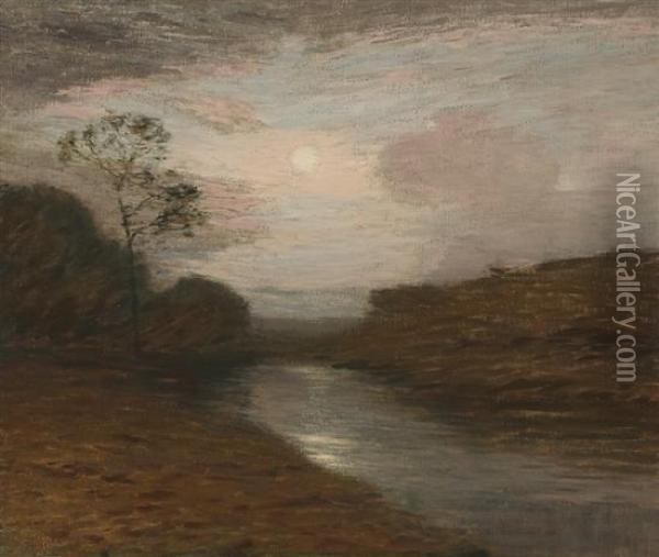 Moonlight On The Mianus River Oil Painting - Leonard Ochtman