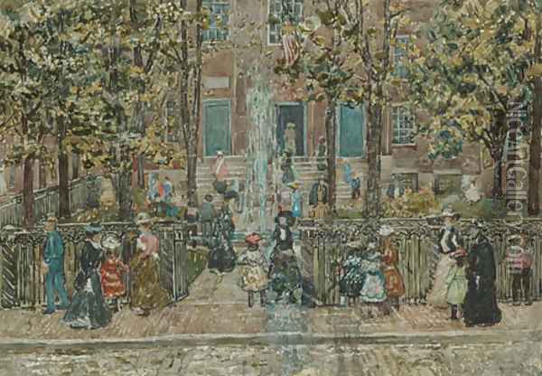Court Yard West End Library Boston Oil Painting - Maurice Brazil Prendergast