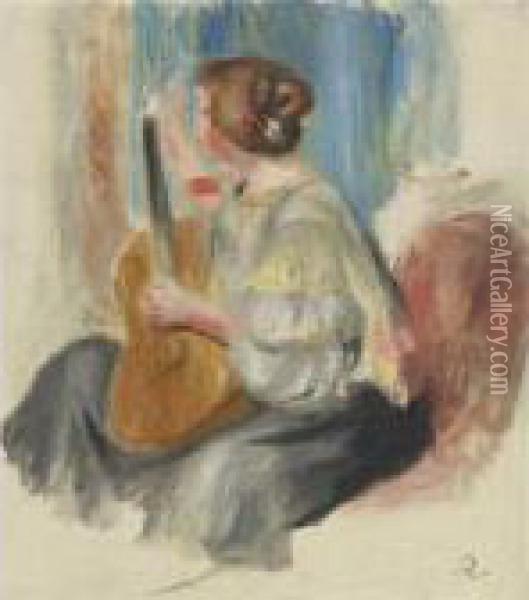Femme A La Guitare Oil Painting - Pierre Auguste Renoir