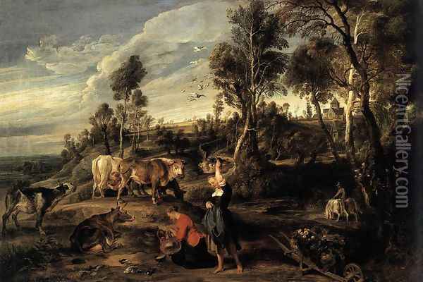 Farm at Laken c. 1618 Oil Painting - Peter Paul Rubens