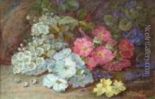 Still Life With Mayflower, Primroses And Violets Oil Painting - Vincent Clare