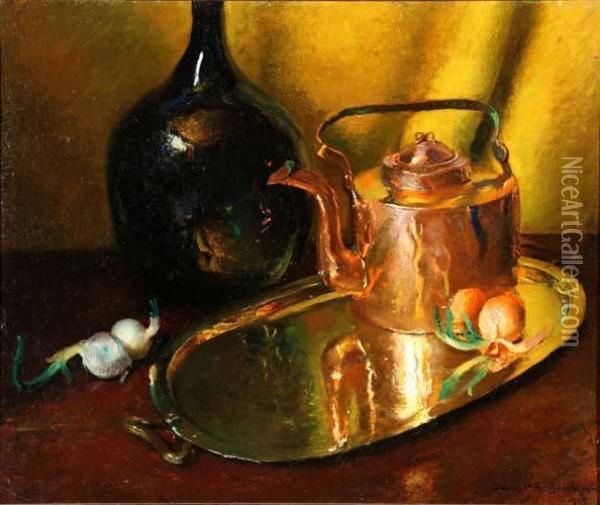 Still Life With Copper Pot Oil On Canvas, Slr Oil Painting - Gerrit A. Beneker