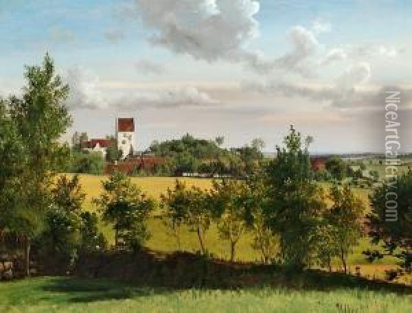 Landscape With A View Of Udby Church Oil Painting - Vilhelm Peter C. Kyhn