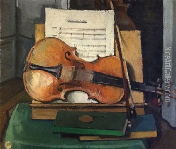 Still Life With Violin Oil Painting - Charles Theodore Bichet