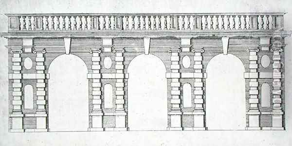 Design for an arcade with balustrade top from 'The Gardens of Wilton', c.1645 Oil Painting - Isaac de Caus