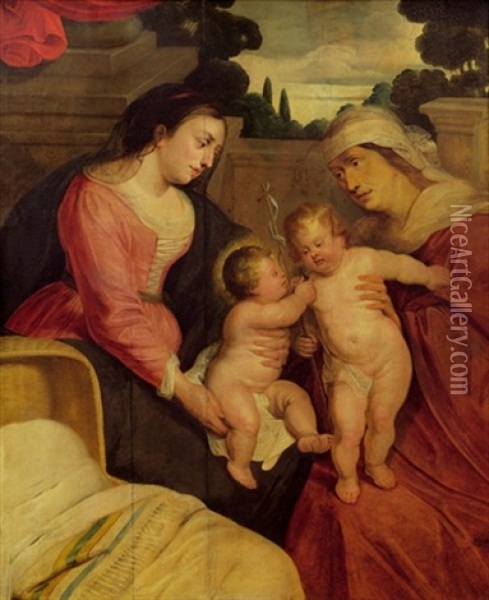 Maria Und Elisabeth Mit Dem Christusknaben Und Johannes Oil Painting - Marten Pepyn
