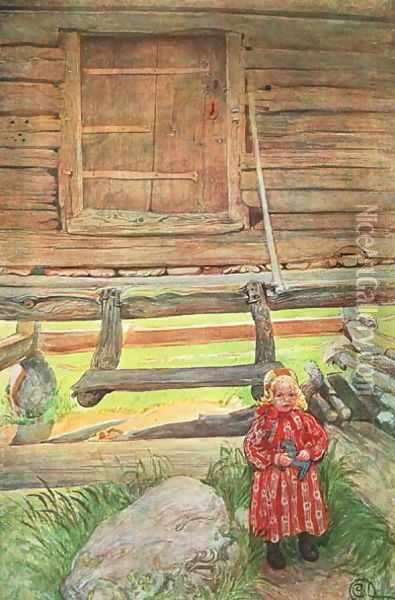 A Rattvik Girl by Wooden Storehouse Oil Painting - Carl Larsson