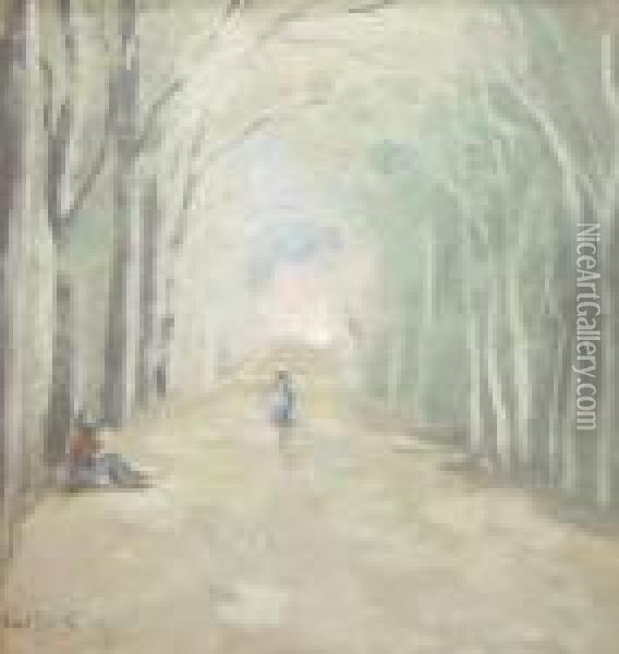 A Tree Lined Avenue With Figures Oil Painting - Jean-Baptiste-Camille Corot