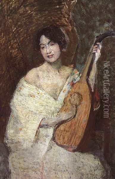 Lady with a Mandolin Oil Painting - Julian Alden Weir