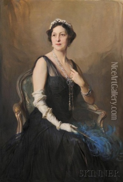 Portrait Of An Elegant Woman, Possibly Mme. H.s. Lehr Oil Painting - Philip Alexius De Laszlo