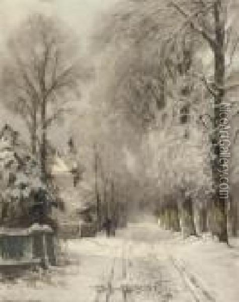 Wandering Along A Snowy Lane Oil Painting - Louis Apol