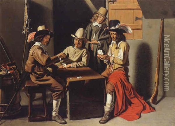 Officers Playing A Game Of Cards Oil Painting -  Master of the Games [Maitre des Jeux]