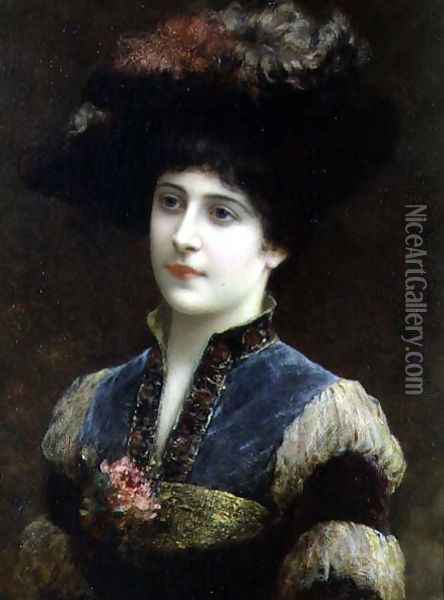 Lady in a Hat, 1887 Oil Painting - Emile Eismann Semenowski