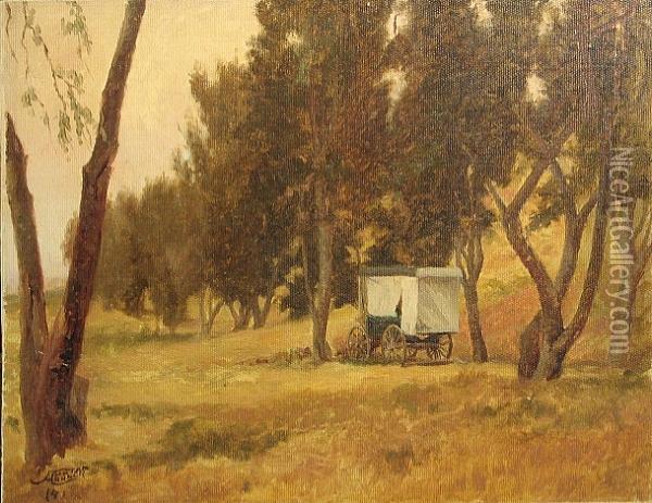 A Wagon Among A Grove Of Trees Oil Painting - Albert Clinton Conner
