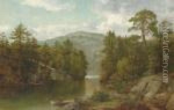 A View On Lake George (paradise Bay) Oil Painting - David Johnson