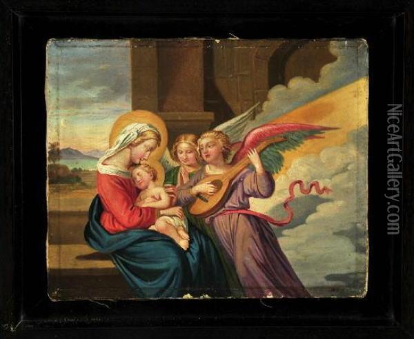 Madonna Mit Schlafendem Jesusknaben Und Engeln Oil Painting - Alois Josef Benedicter