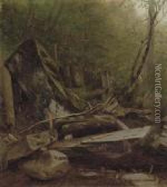 A Study Of Rocks At Kauterskill Clove Oil Painting - Sanford Robinson Gifford