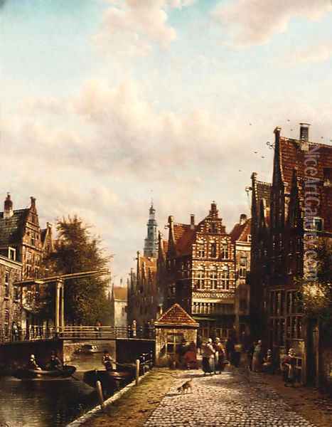 A Dutch town on a canal Oil Painting - Jan Jacob Spohler