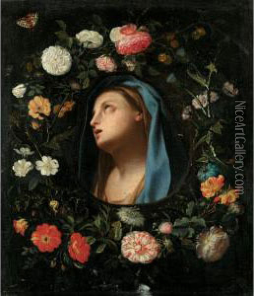 Madonna Encircled By A Garland Of Flowers Oil Painting - Jacob Marrel