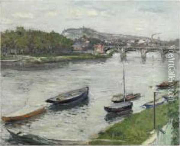 La Berge Et Le Pont D'argenteuil Oil Painting - Gustave Caillebotte