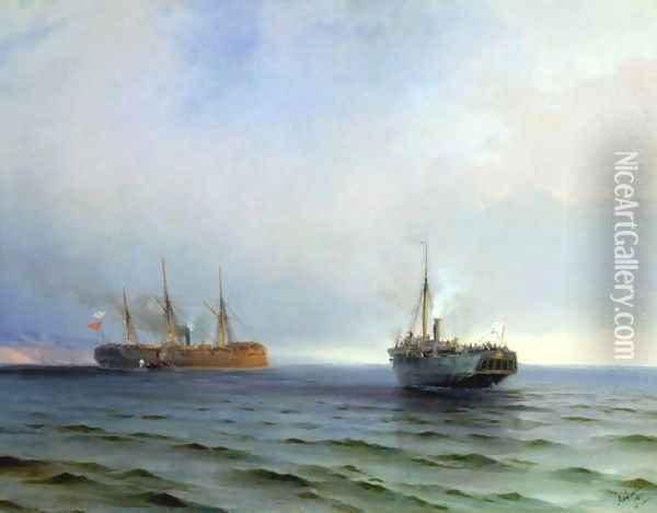 The capture of Turkish navel on Black sea Oil Painting - Ivan Konstantinovich Aivazovsky