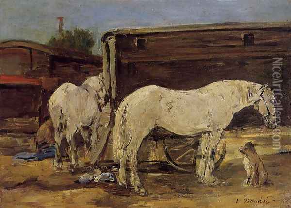 Gypsy Horses c.1885-90 Oil Painting - Eugene Boudin