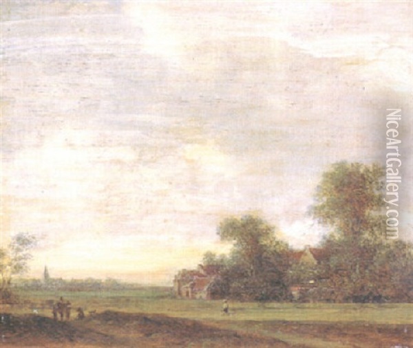 Hollandische Landschaft Mit Gehoft Und Staffagefiguren Oil Painting - Jacob Salomonsz van Ruysdael