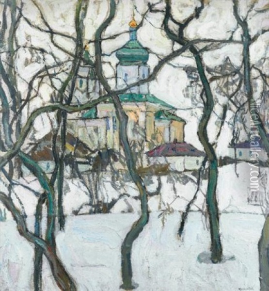 Winter Scene With Church Oil Painting - Abraham Manievich