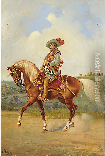 Cavaliere Nel Paesaggio Oil Painting - Celestino Ghione