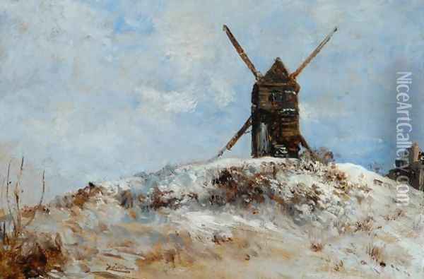 A Windmill: Effect of snow Oil Painting - Felix Ziem