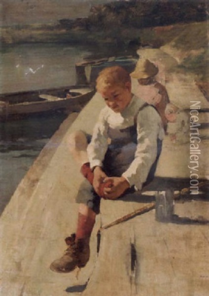 The Young Angler Oil Painting - Edmund Aubrey Hunt