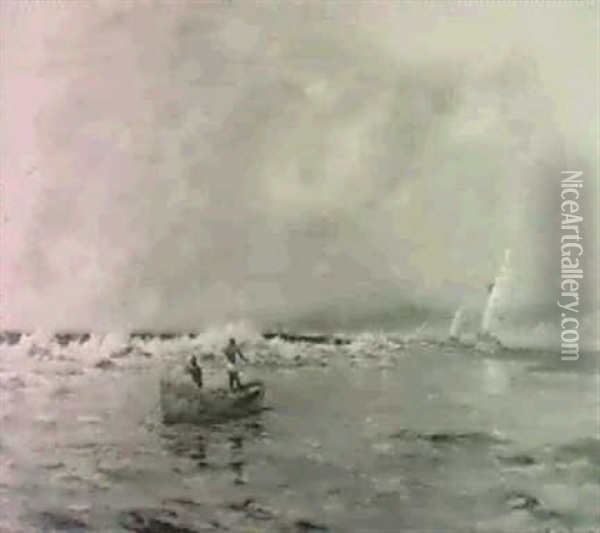 Figures In A Coastal Seascape Oil Painting - Maurice Randall