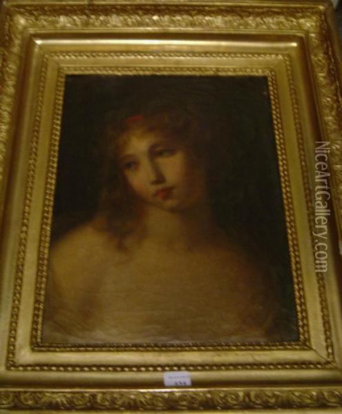 Portrait De Jeune Fille Au Ruban Rouge Oil Painting - Jacques Antoine Vallin