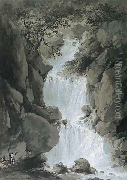 Views of the Reinbach Falls, Switzerland Oil Painting - Claude Louis Chatelet