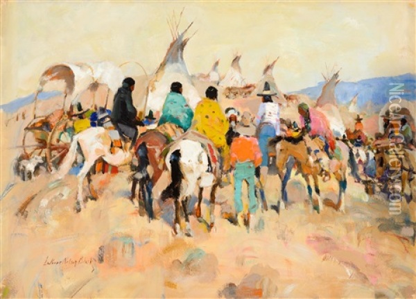 Gathering For The Chief Oil Painting - Laverne Nelson Black