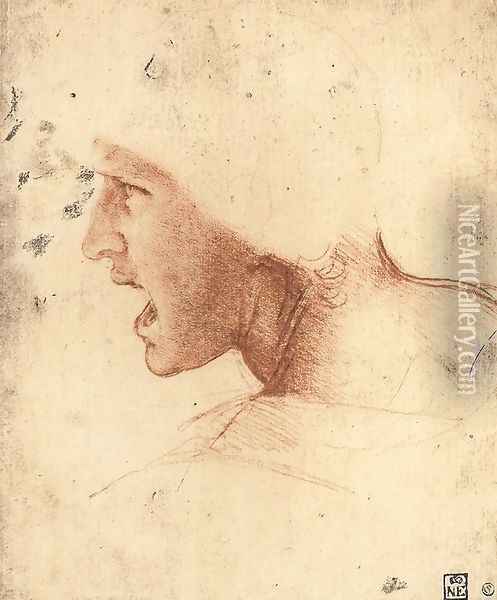 Head of a Warrior (or 'The Red Head') Oil Painting - Leonardo Da Vinci