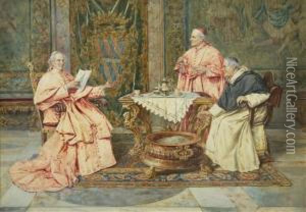 Meeting Of The Cardinals Oil Painting - Paolino Pavesi