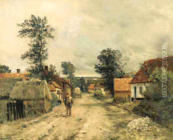 A Young Man Traveling through a Village Oil Painting - Jean-Charles Cazin