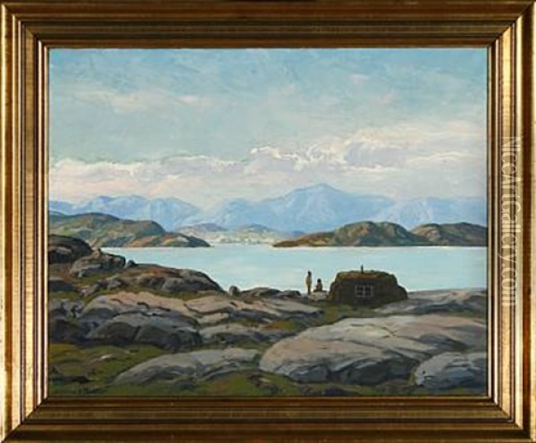 Inlet Scenery From Greenland Oil Painting - Emanuel A. Petersen