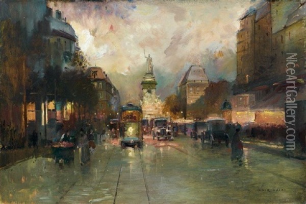 Paris La Nuit Oil Painting - Luigi Loir