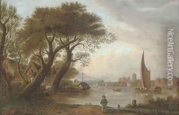 A view along the Medway, Rochester Oil Painting - George Vincent