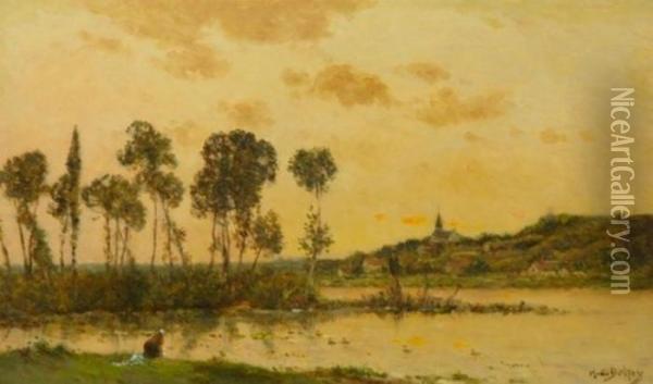 Washerwoman At Dusk Oil Painting - Hippolyte Camille Delpy
